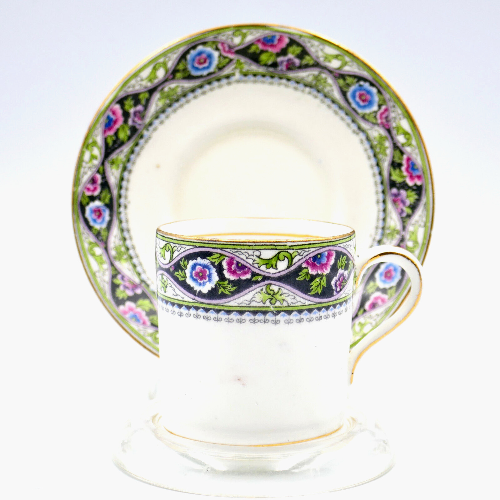 Paragon Star China Demitasse Cup Saucer Art Deco Floral Porcelain Gold Antique