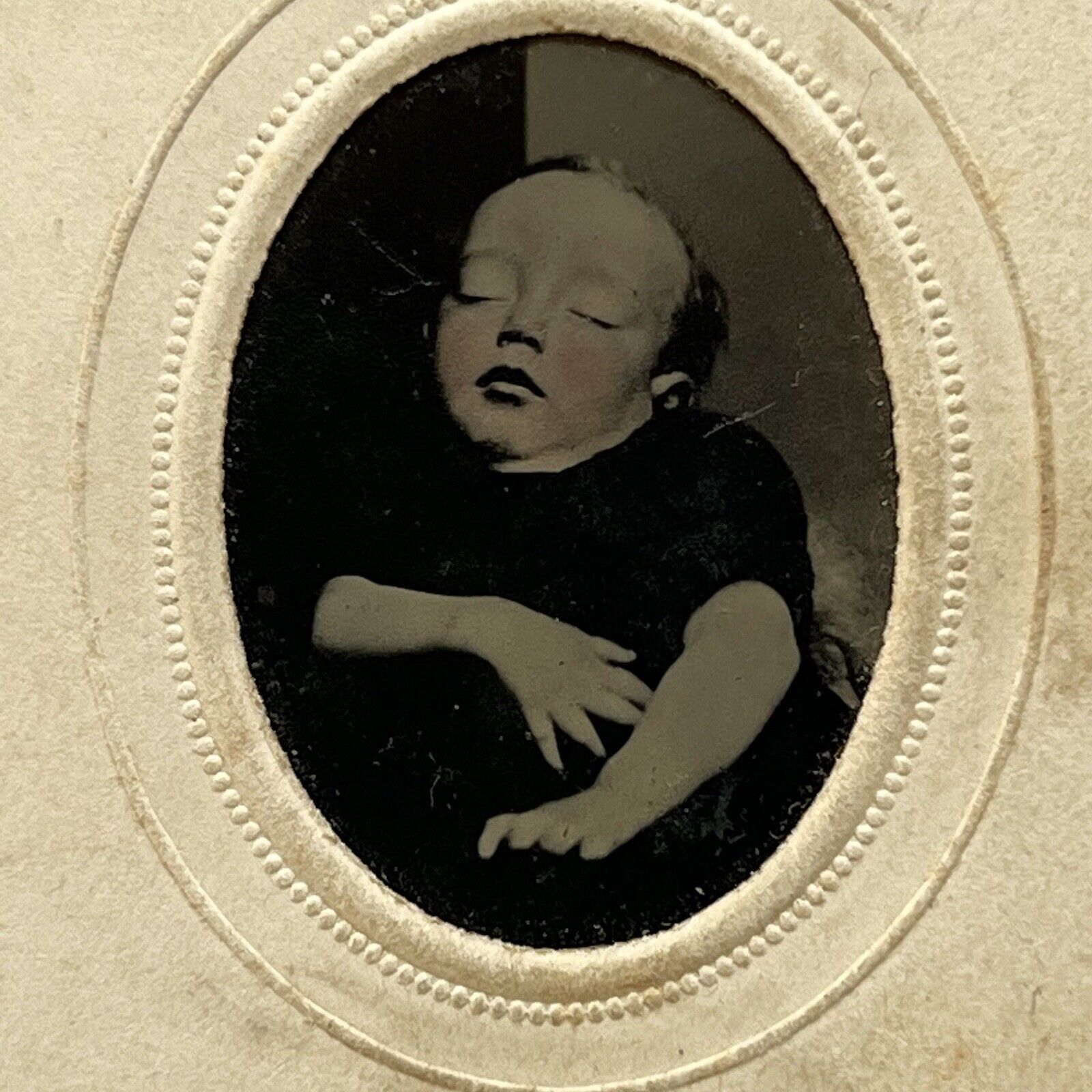 Antique Tintype Photograph Memento Mori Post Mortem Baby Odd