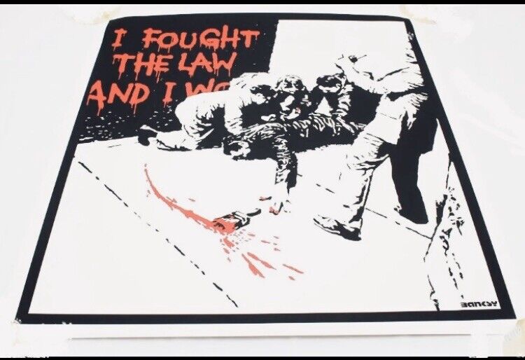 [True work] WCP Banksy ,I FOUGHT THE LAW, Silk Screen Canvas Roll.