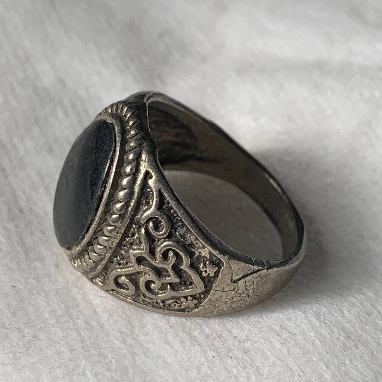 EXTREMELY VERY RARE ANCIENT SILVER ROMAN RING BLACK STONE OLD ARTIFACT AUTHENTIC