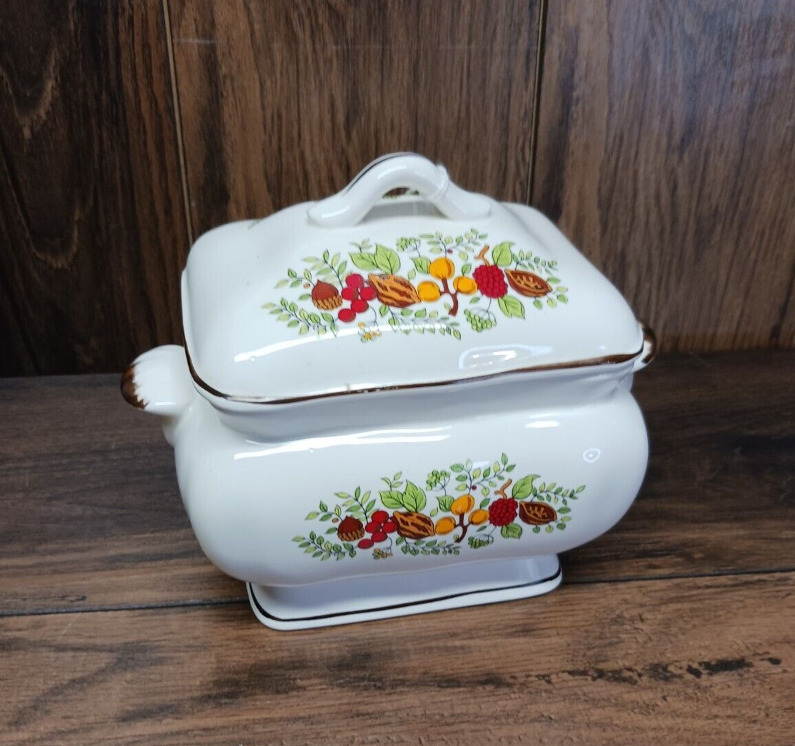 Vintage Japan Fruit and Nuts Design Covered Gravy Soup/Stew Tureen