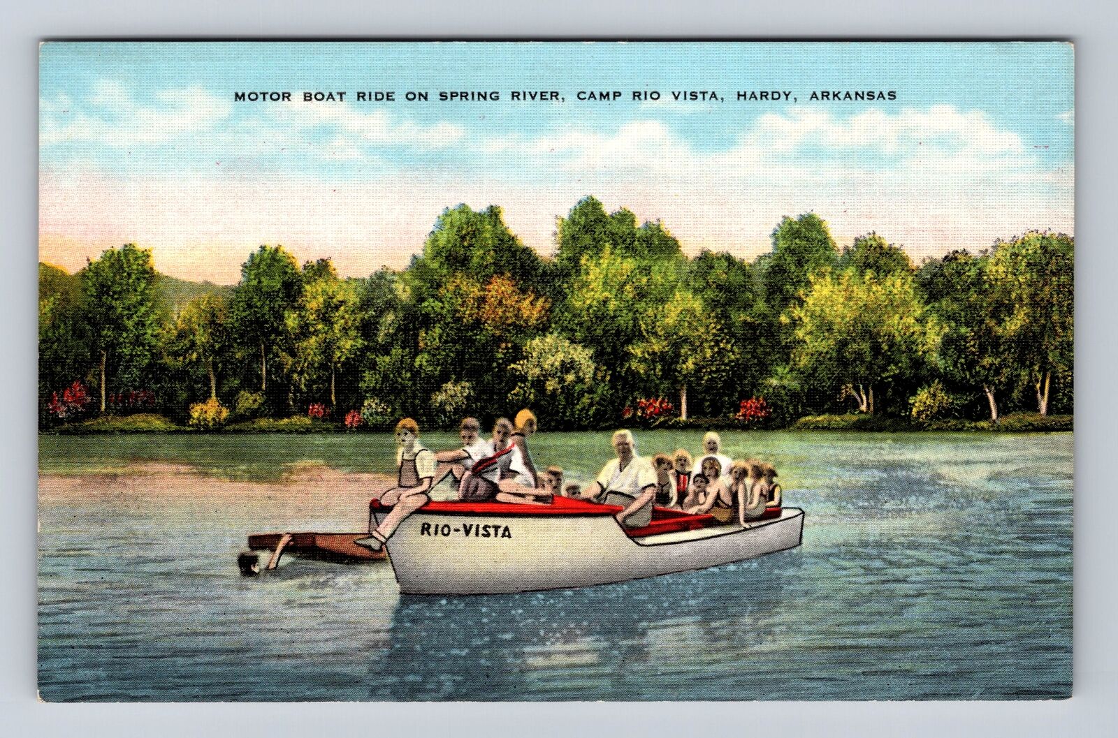 Hardy AR-Arkansas, Motor Boat Ride Spring River Camp Rio Vista Vintage Postcard