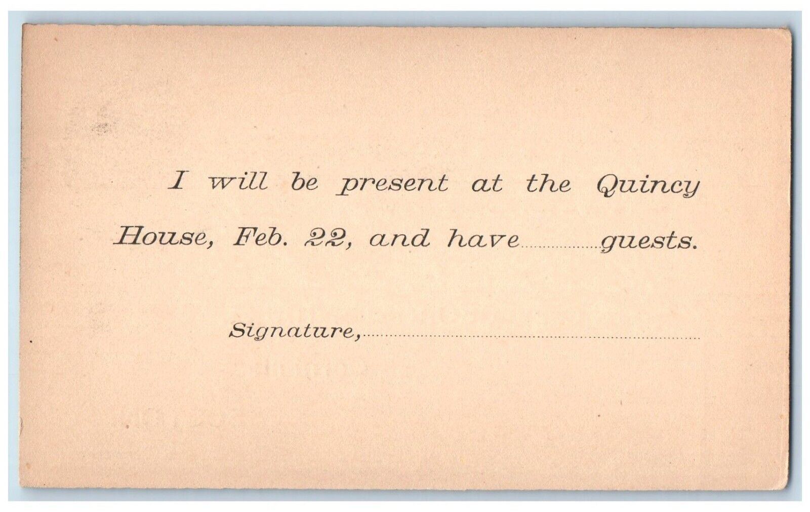 c1880's Be Present at Quincy House Capt. George Hall Boston MA Postal Card