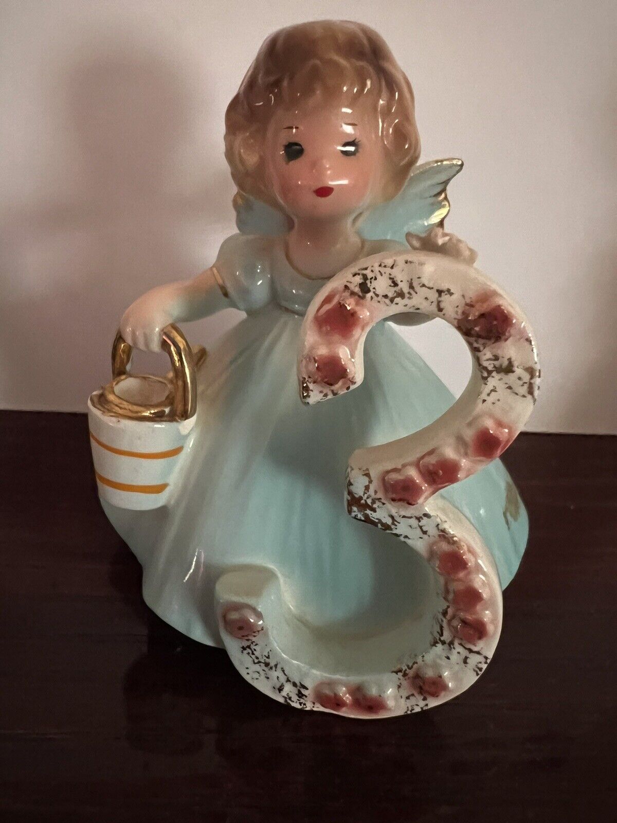 ✨Birthday Girl Figurines✨Age 3✨3.25✨Angel With Wings And Basket ✨Handpainted