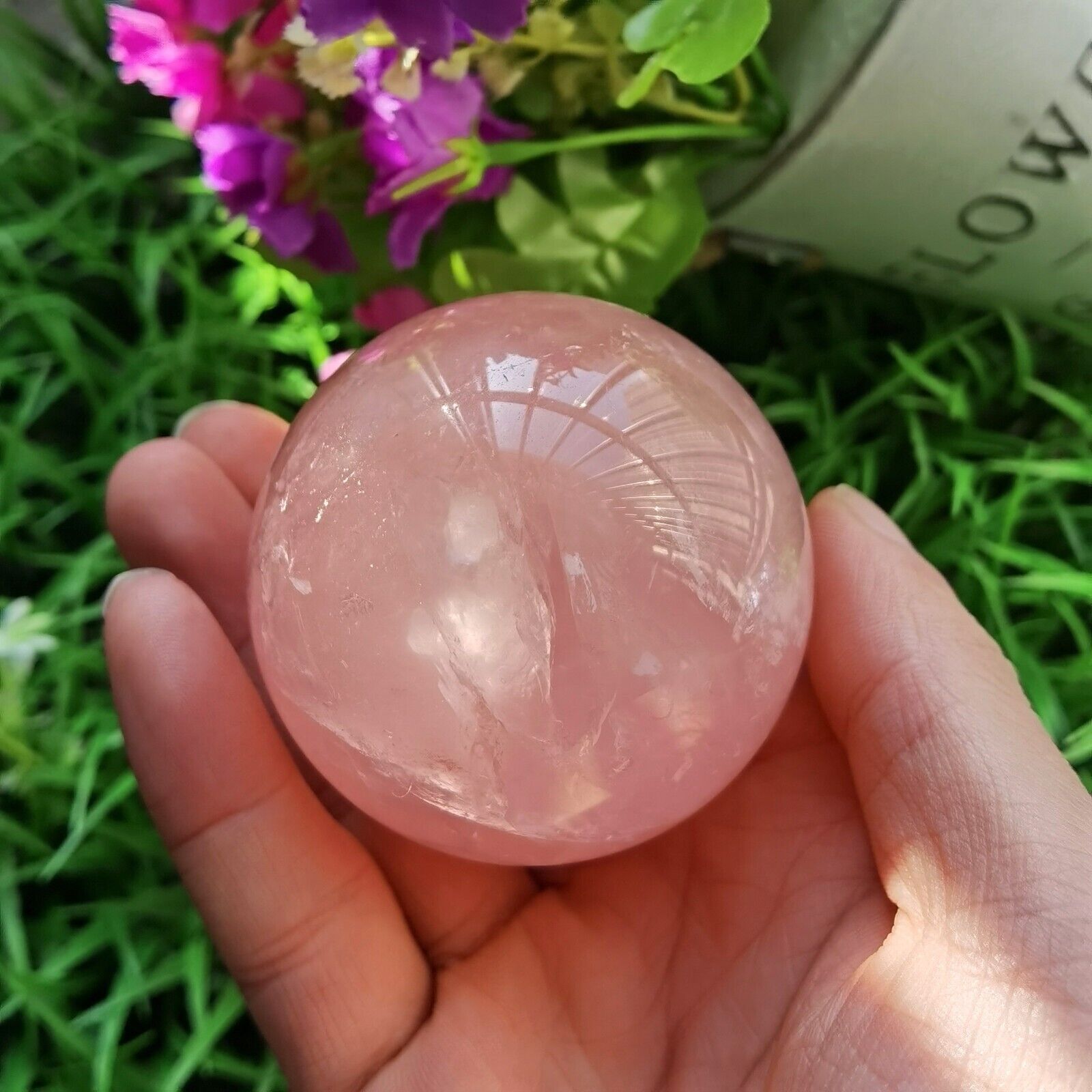 High Quality Natural Pink Rose Quartz Magic Crystal Display Sphere Mineral Decor