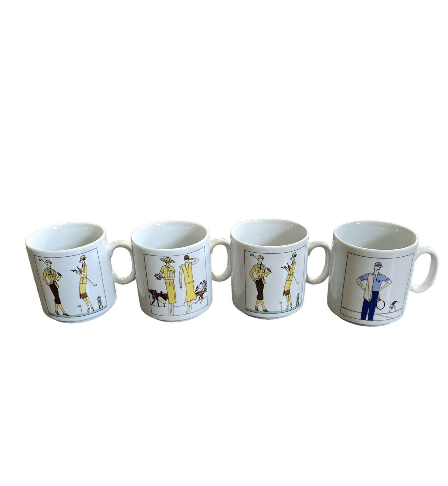 Vintage Porcelain D’auteuil Art Deco Tea Cups Set Of 4 Made In France