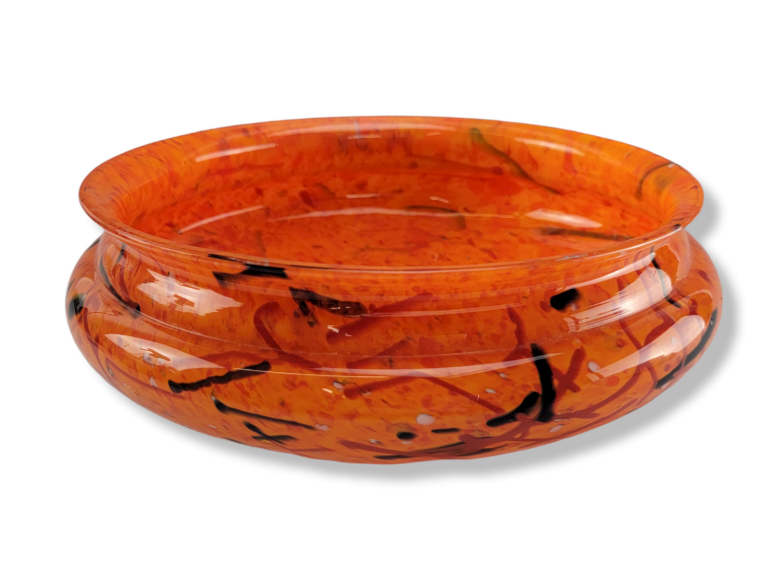 Czech Spatter Art Glass Bowl Orange Attributed To Ralik Franz Welz Modern