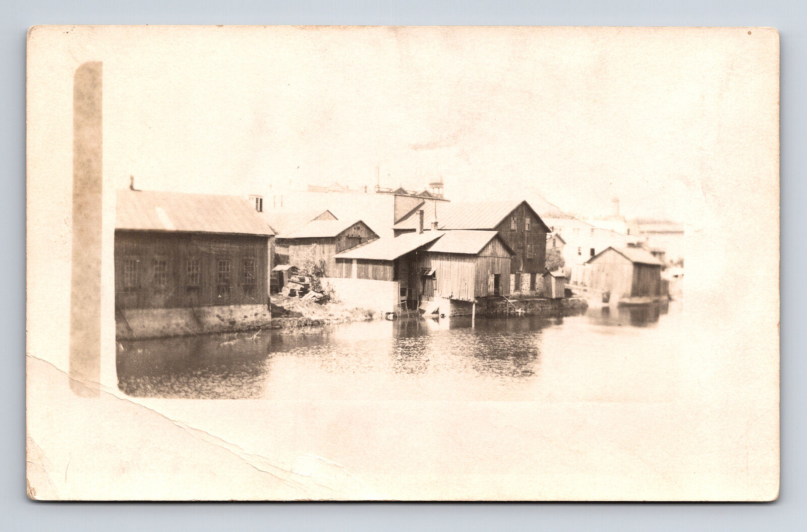 RPPC Uknown Harbor Waterfront Village Buildings Real Photo Postcard