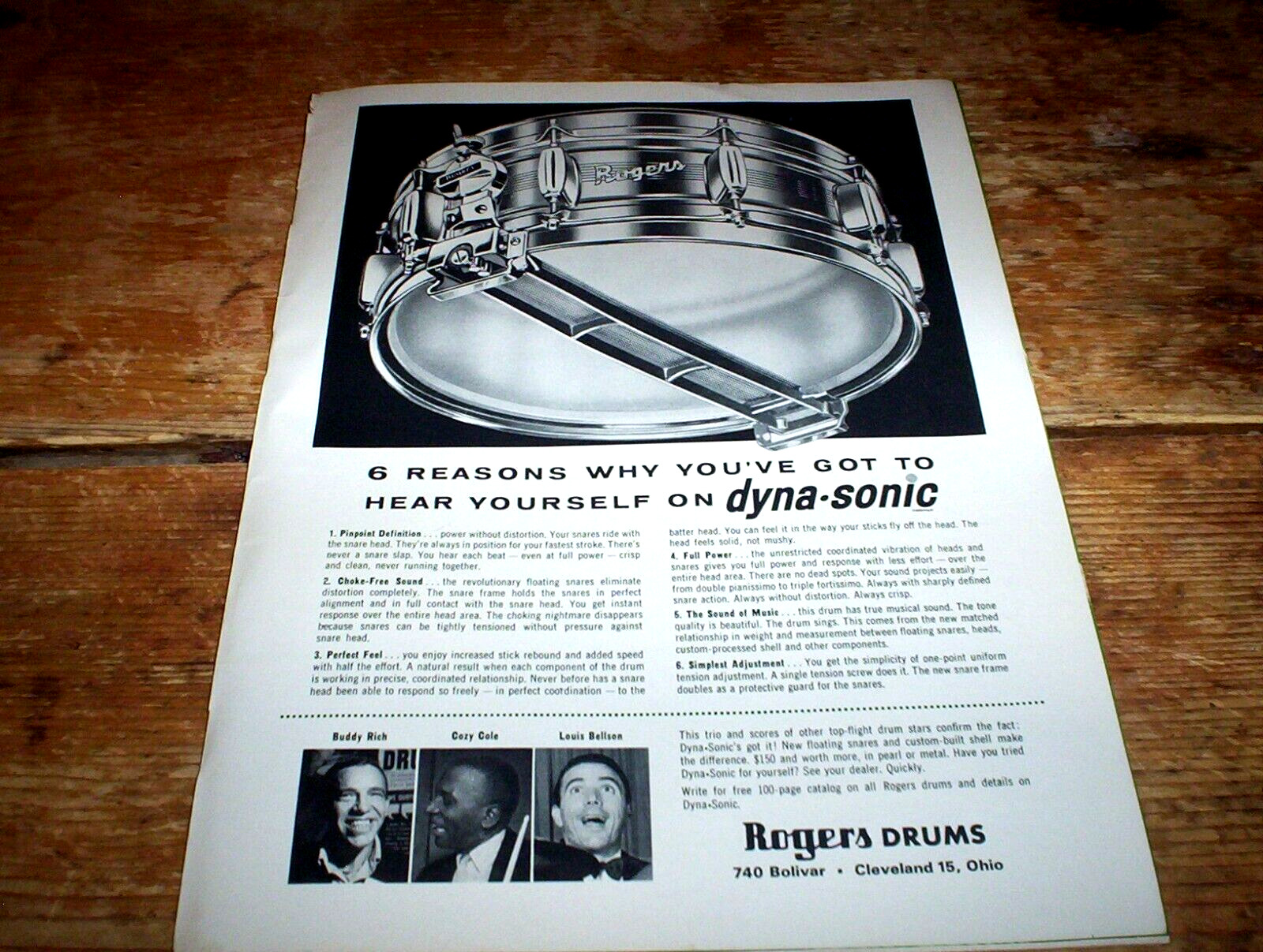 ROGERS DRUMS ( DYNA SONIC ) 1962 PROMO Ad w/ BUDDY RICH Cozy Cole LOUIS BELLSON