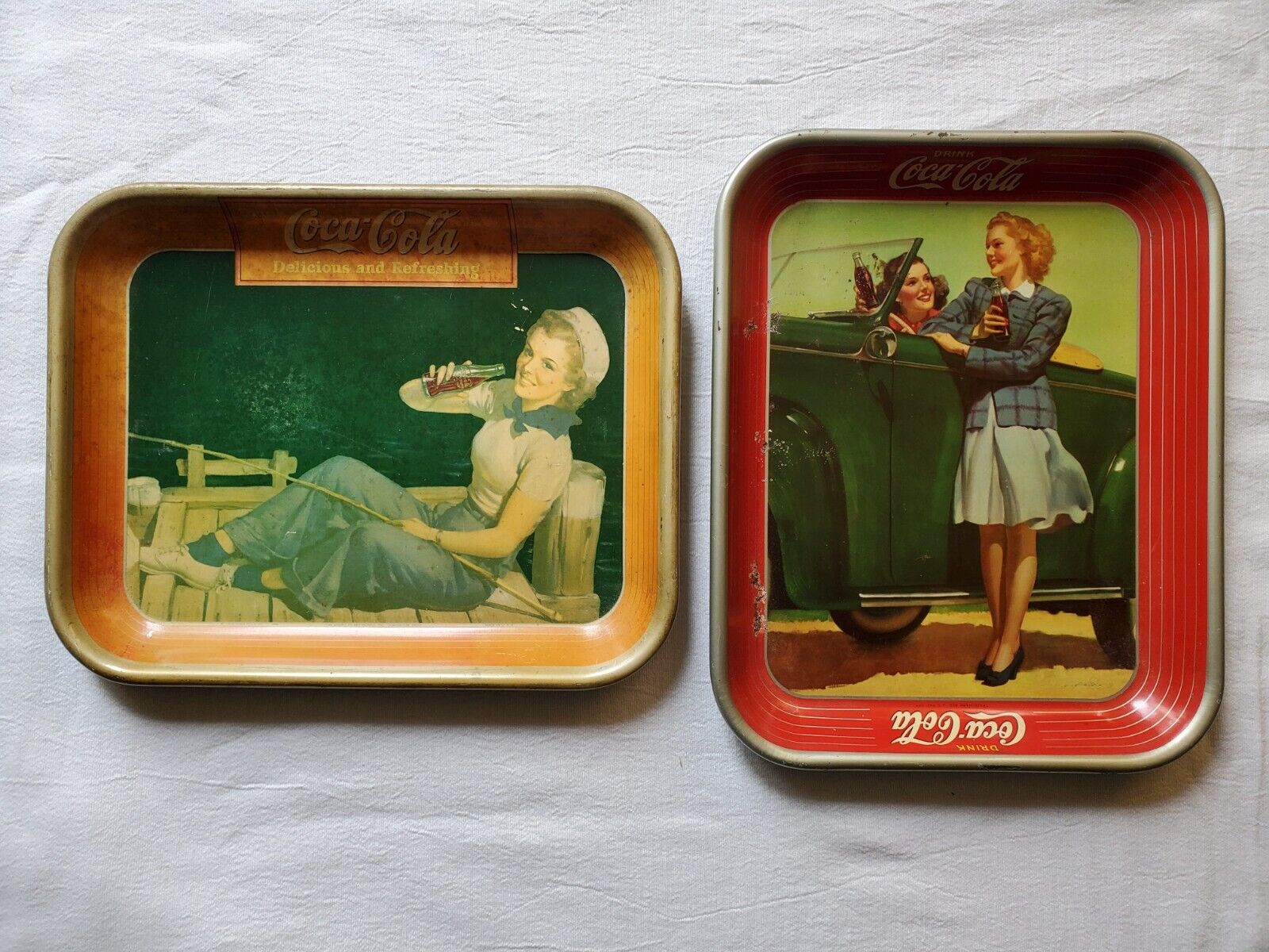 VTG 1940\'S COCA-COLA ADVERTISING TRAYS - PRE OWNED