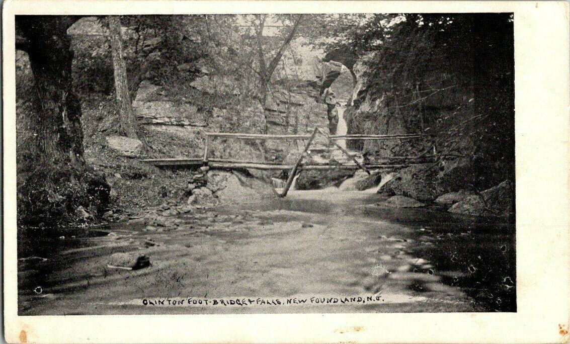 1907. NEW FOUNDLAND,NJ. OLINTON FOOT BRIDGE AND FALLS. POSTCARD MM23