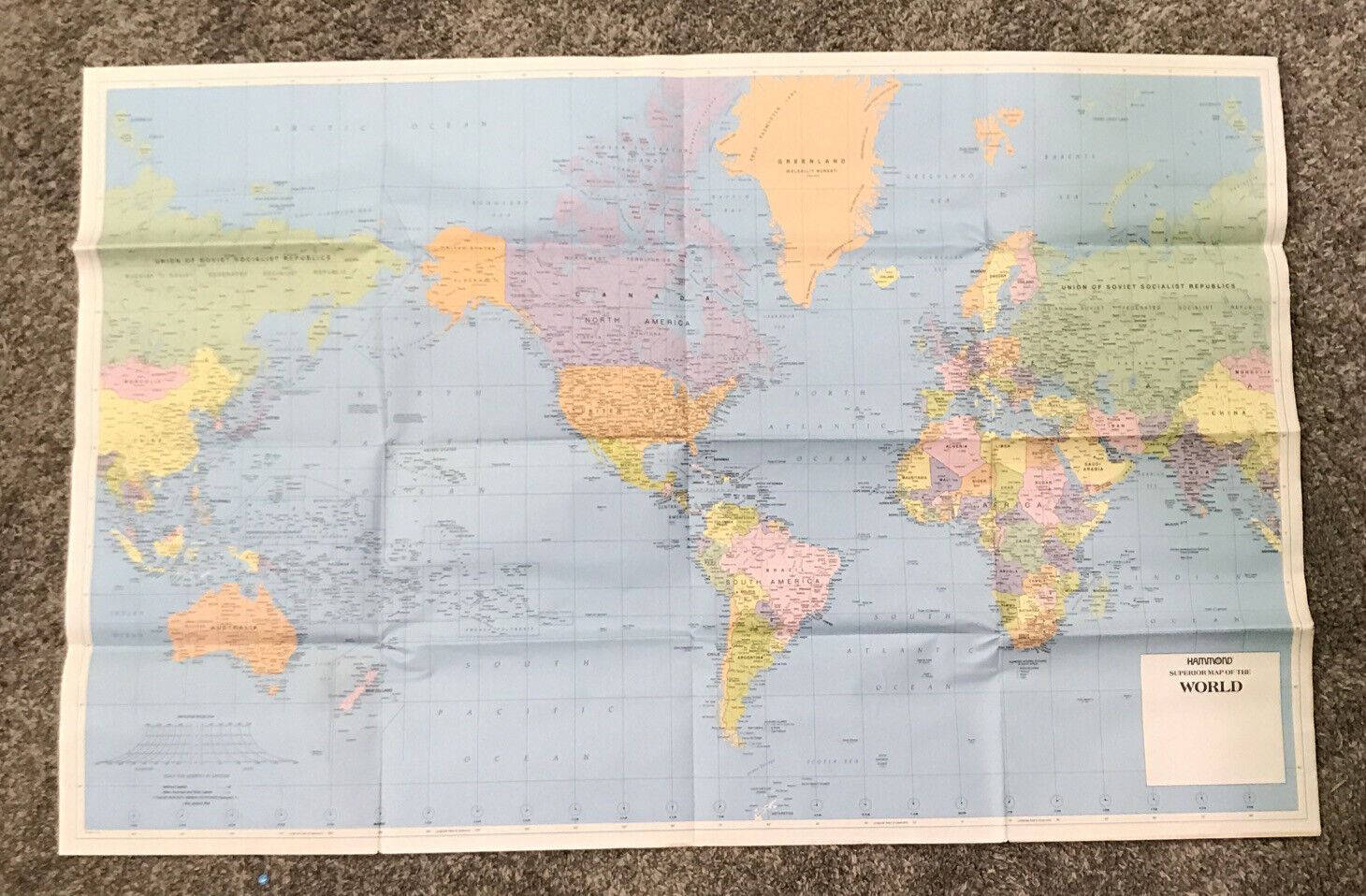 VINTAGE HAMMOND SUPERIOR WORLD MAP 1988 Large