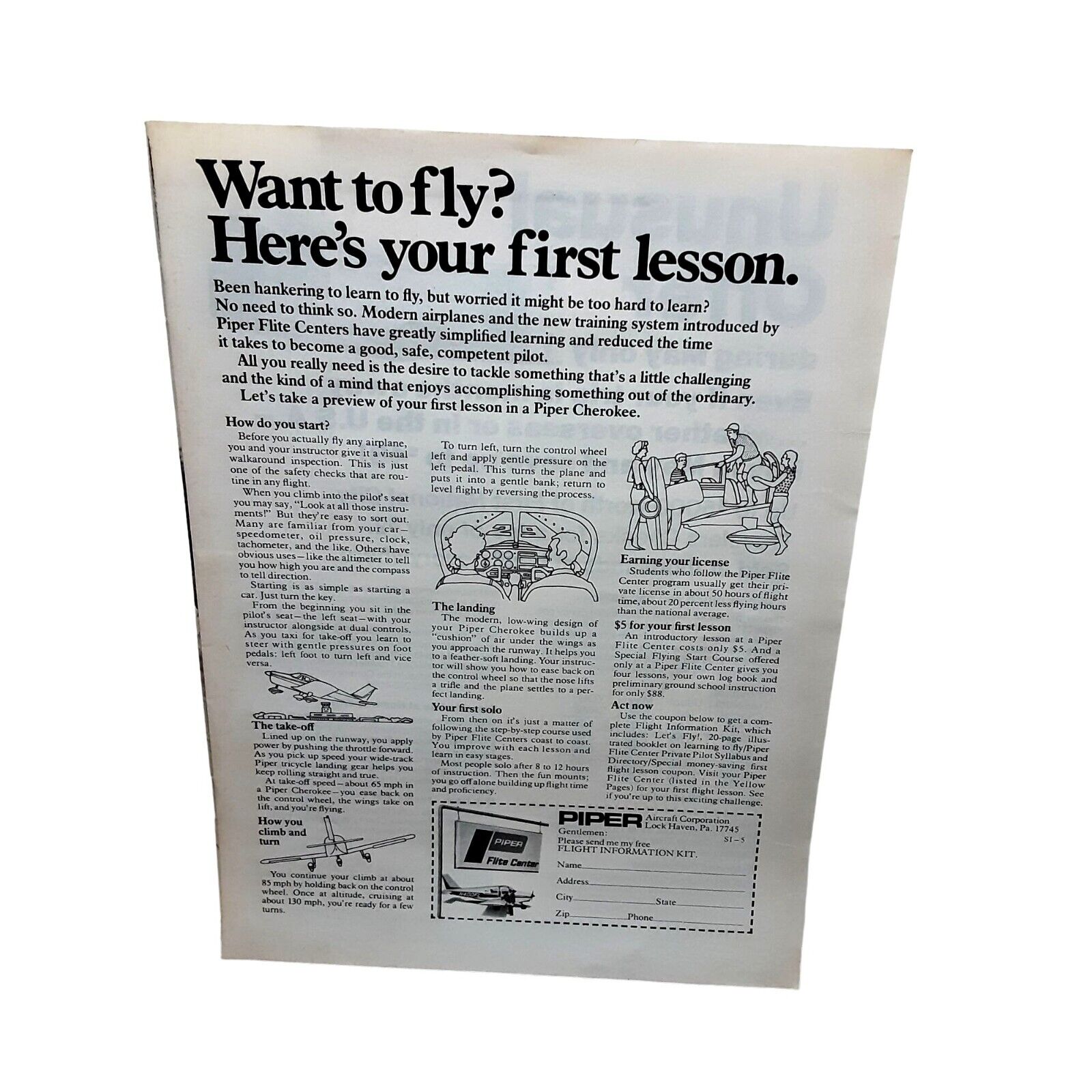 1972 Piper Aircraft First Lesson Vintage Print Ad 70s
