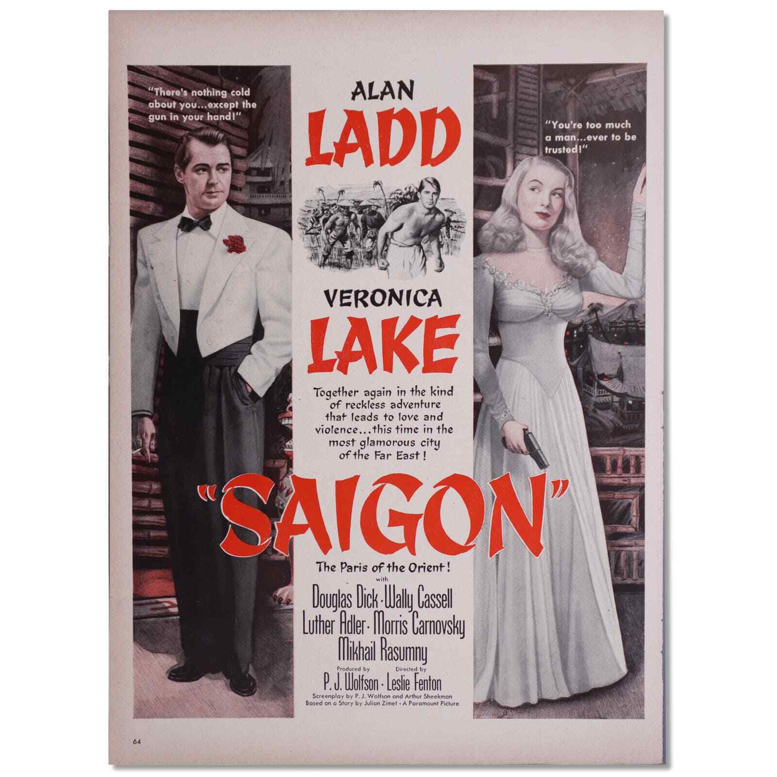 1948 Saigon Original Print Movie Ad Alan Ladd Veronica Lake 14x10.25