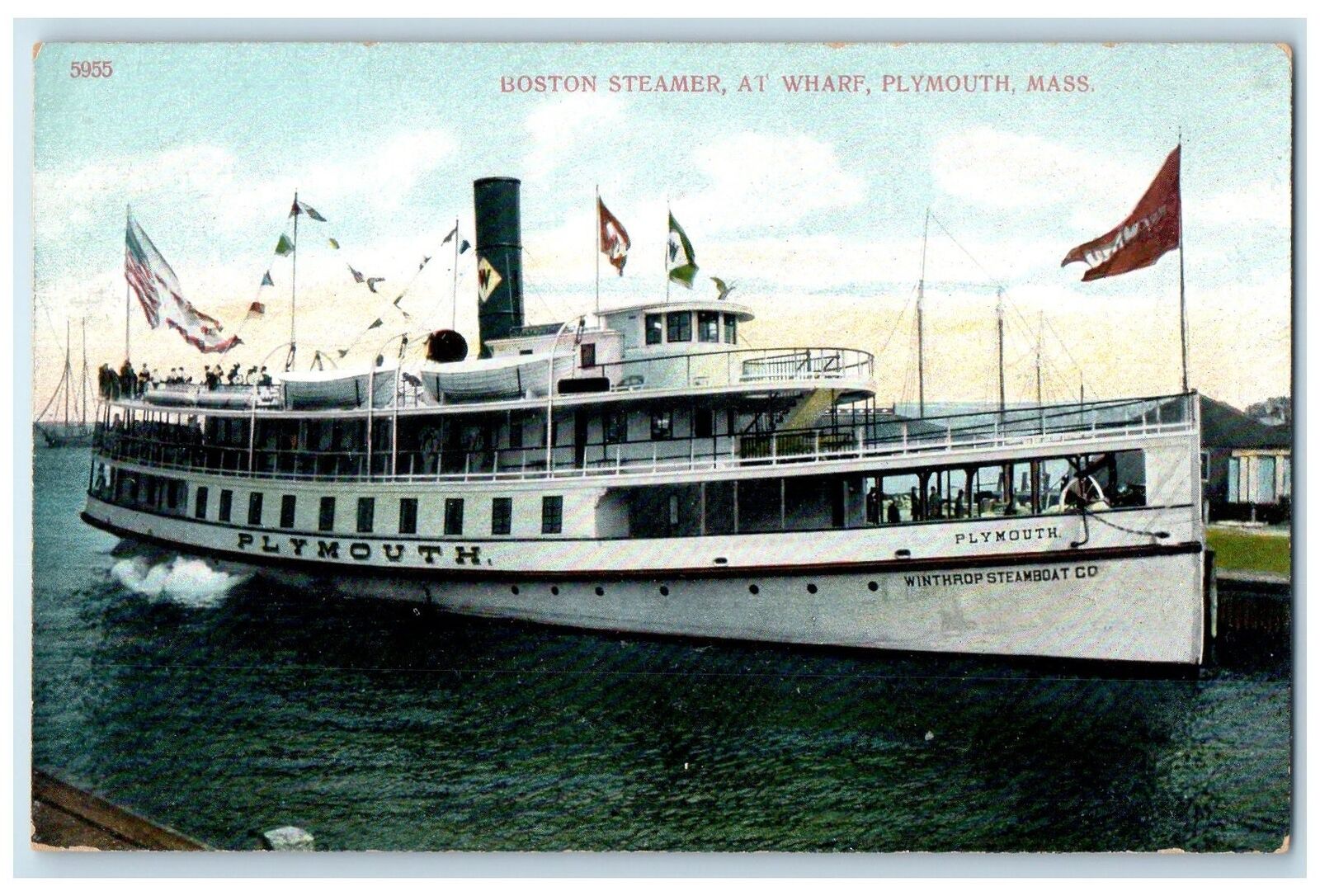 c1910s Boston Steamer At Wharf Scene Plymouth Massachusetts MA Unposted Postcard