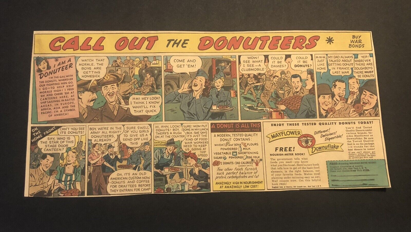1940’s Wartime Soldiers Mayflower Donuteer Comic Newspaper Ad