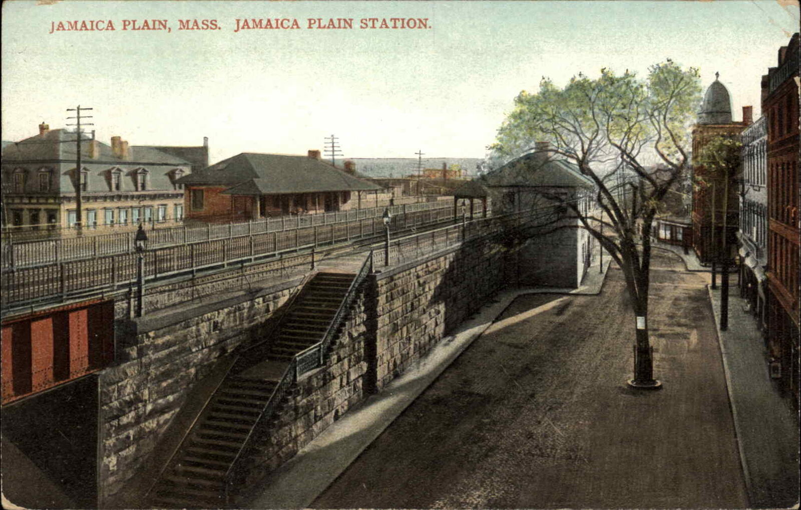 Jamaica Plain Massachusetts MA Train Station Depot c1910s Postcard