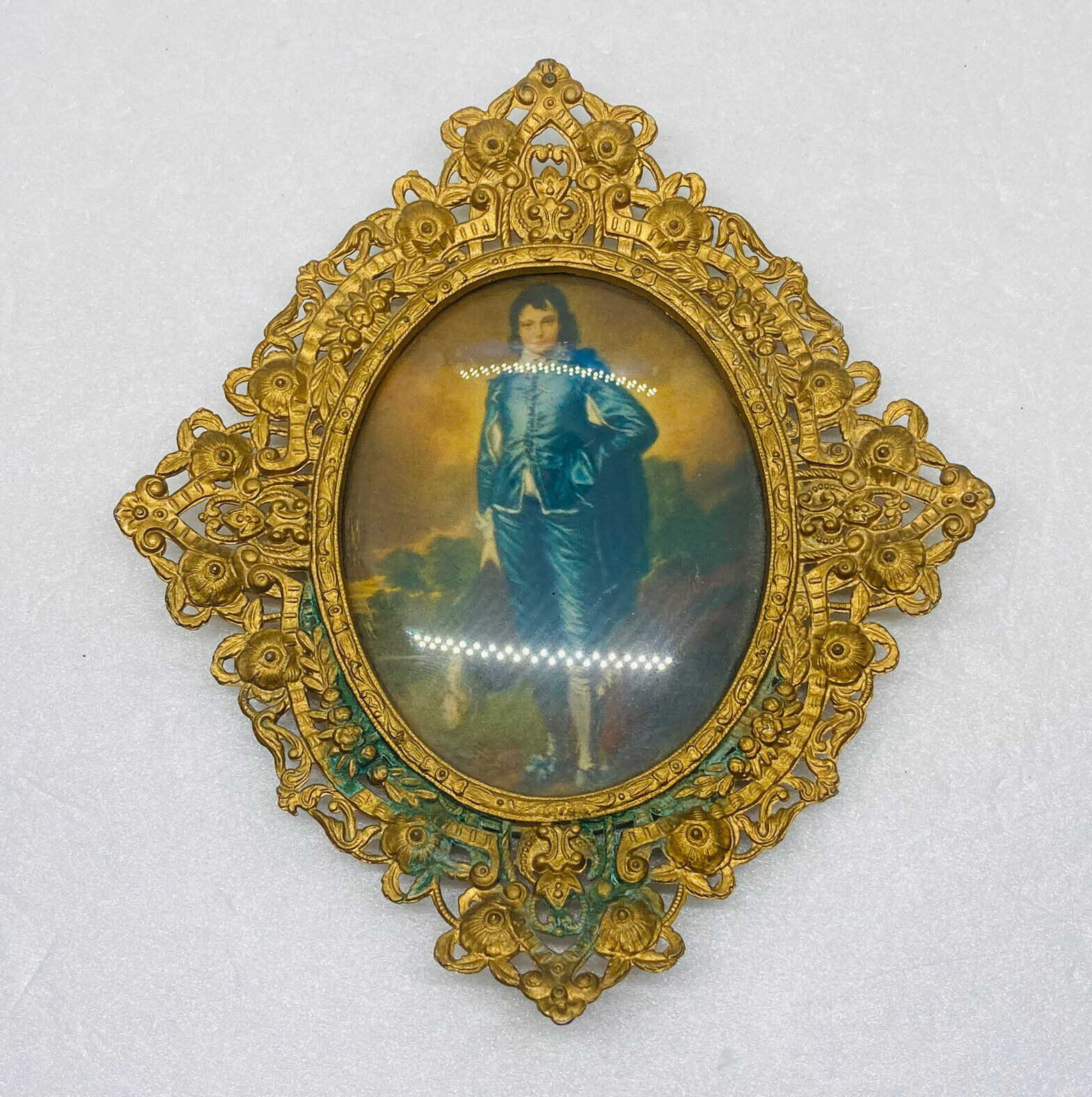 Antique Victorian Era Woman Italian Brass Ornate Framed Art Picture Decor 7