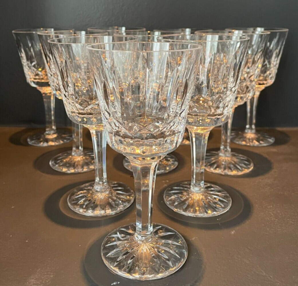 Set of 10 Atlantis Fatima Cut Crystal Blown Glass Wine Glasses Goblets 5 7/8”