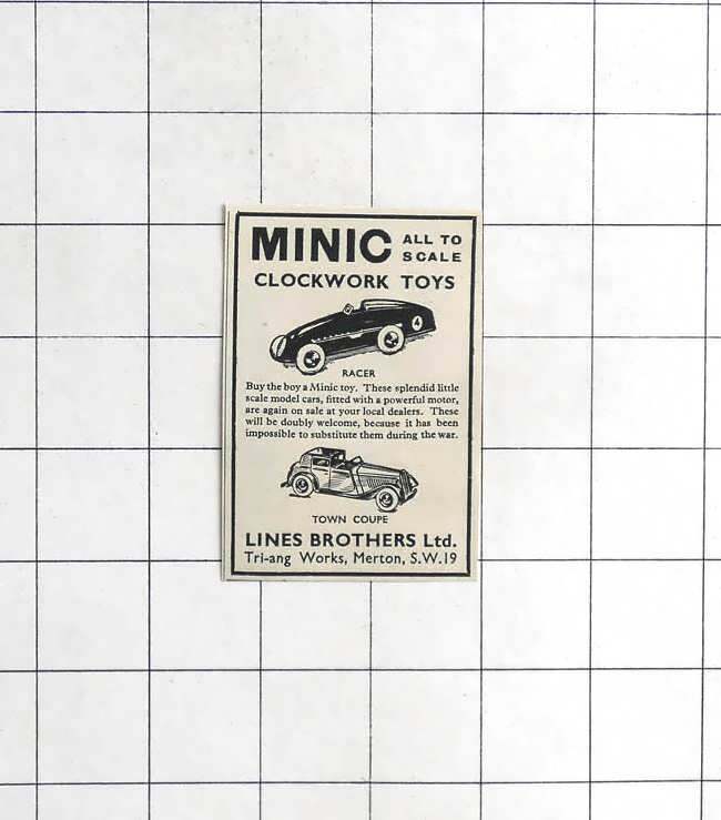 1946 Lines Brothers Ltd Tri-ang Works Merton Minic Clockwork Toys