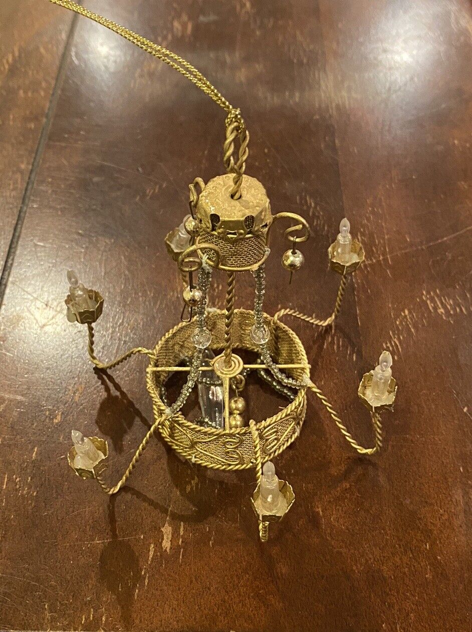 Vtg Mini Dollhouse Chandelier Ornament Gold 6 Arms 4inch Victorian