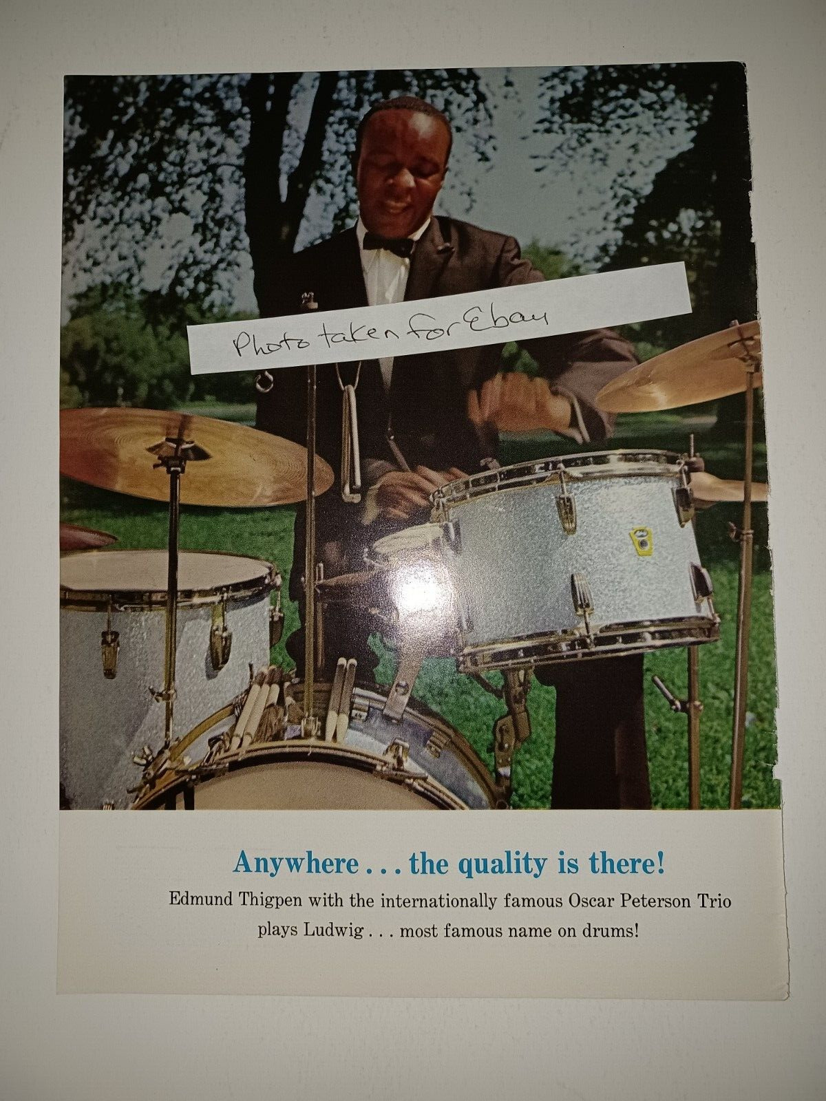 Edmund Thigpen Oscar Peterson Trio Ludwig Drums early 60s 8x11 Magazine Ad