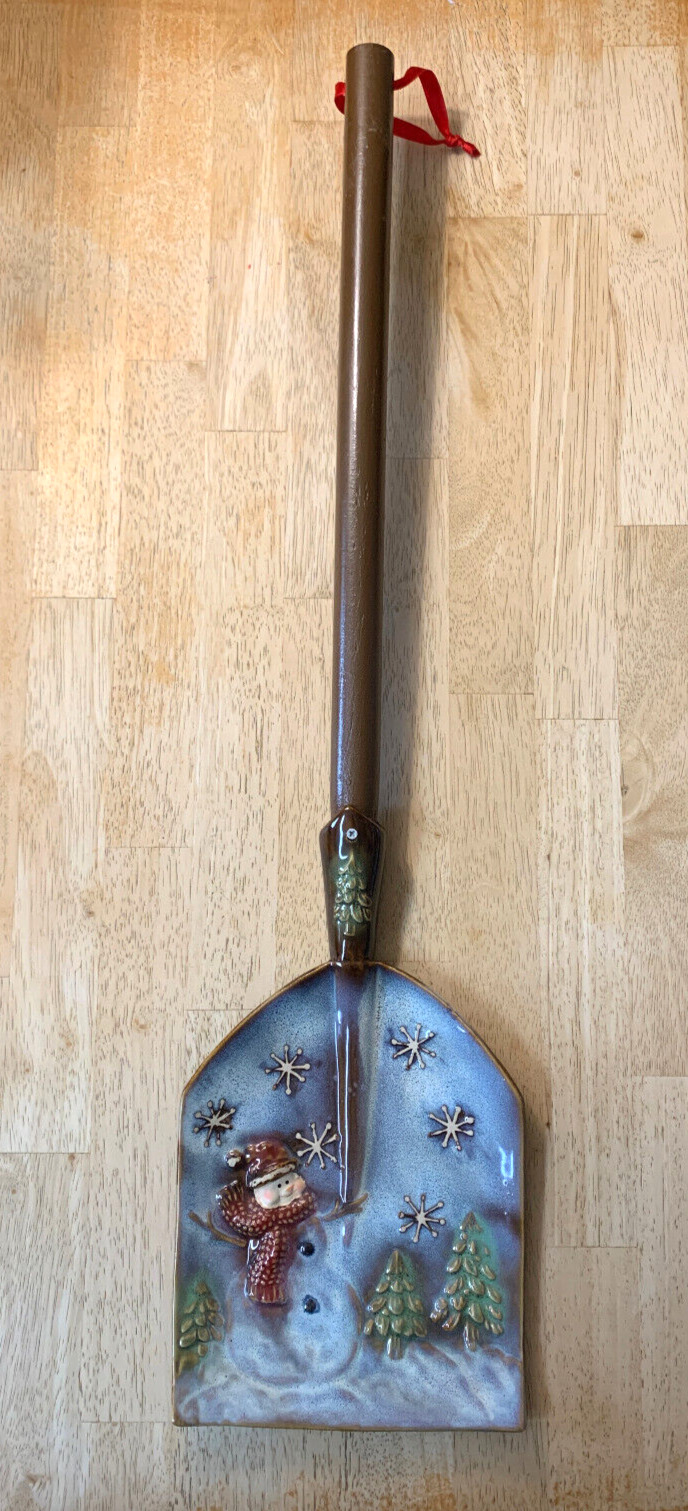 Vintage Tii Collections Ceramic Snow Shovel w/ Wood Handle, Pre-owned, VG Cond.