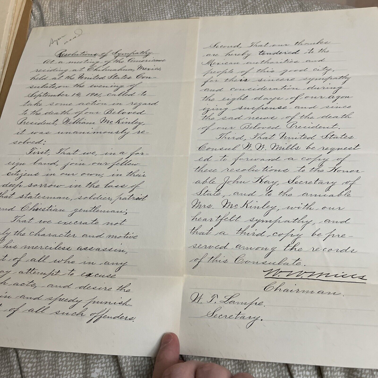 Antique Citizen Resolution at Chihuahua Mexico: President McKinley Assassination