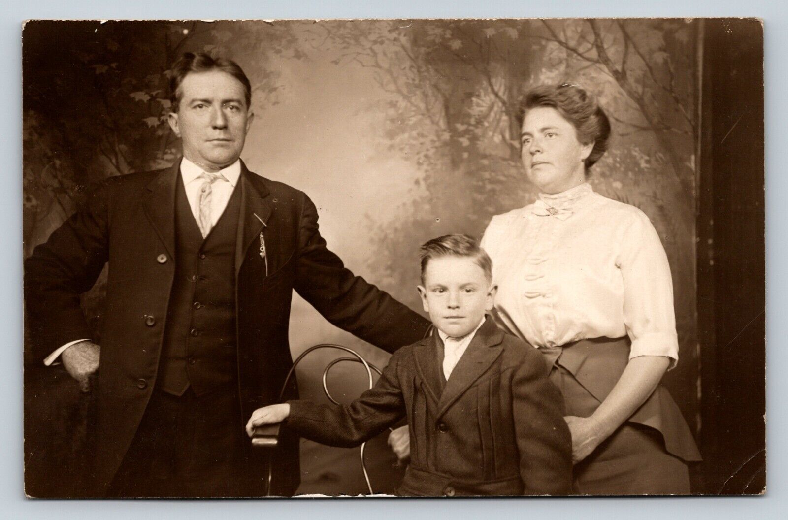 RPPC Father & Mother Pose with Son VINTAGE Postcard 1385