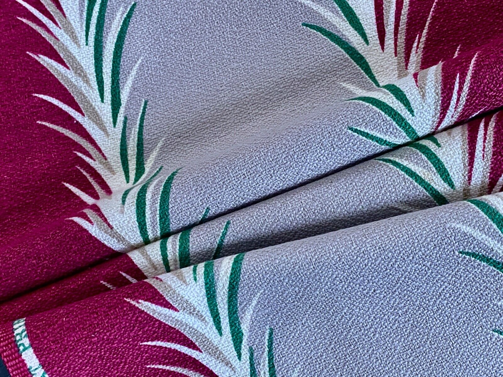 Miami 30's Art Deco Raspberry Teal Lime Tropical Stripe Barkcloth Vintage Fabric