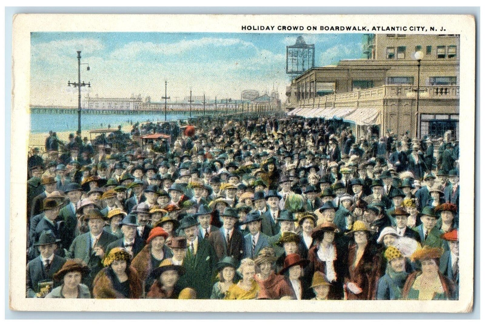 c1920's Holiday Crowd Boardwalk Beach Building Atlantic City New Jersey Postcard