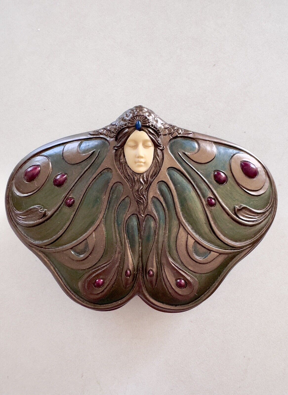 Veronese Design Art Nouveau Butterfly Princess Vanity Box Resin Cast Bronze