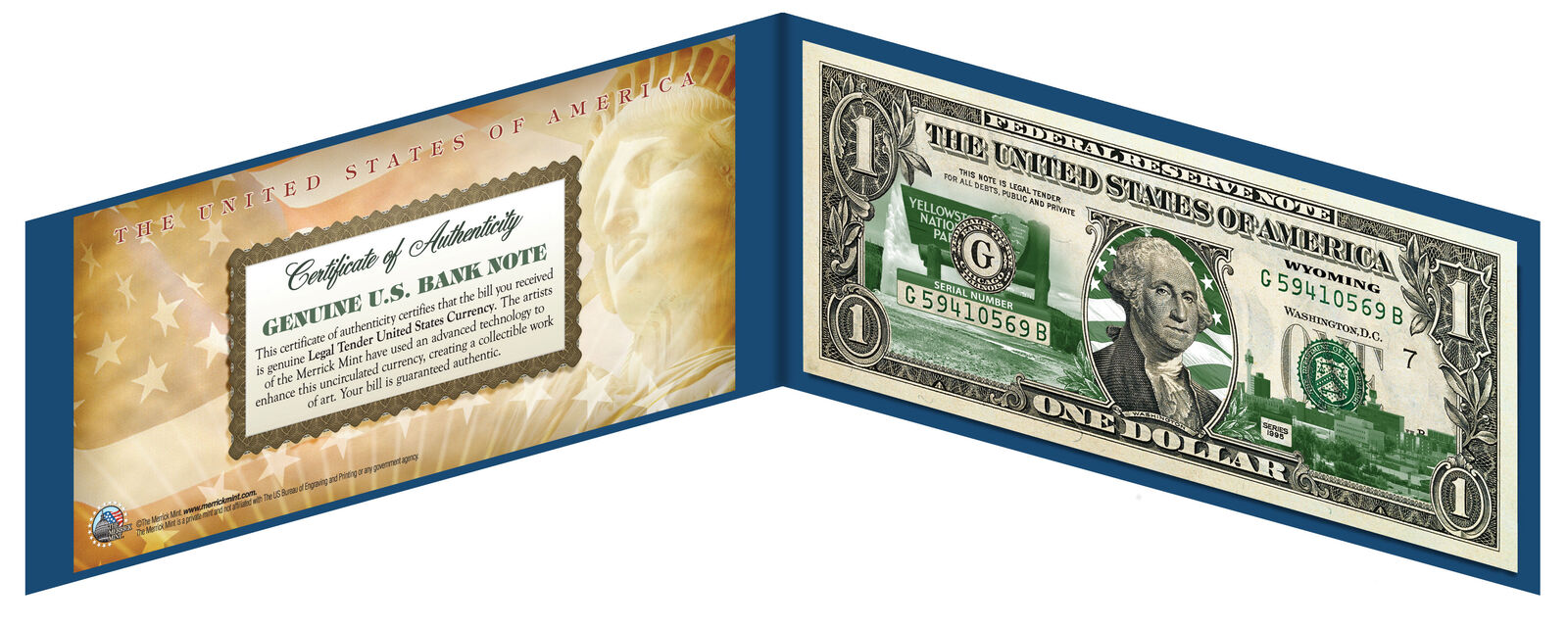 WYOMING State $1 Bill *Genuine Legal Tender* U.S. One-Dollar Currency *Green*