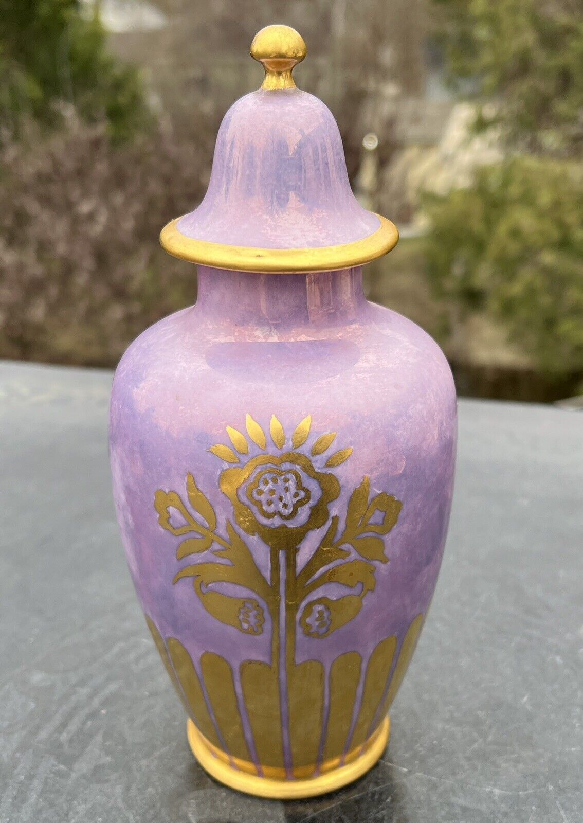 Antique Purple Luster Urn w/ Gold Flowers Schonwald Bavarian Porcelain Germany