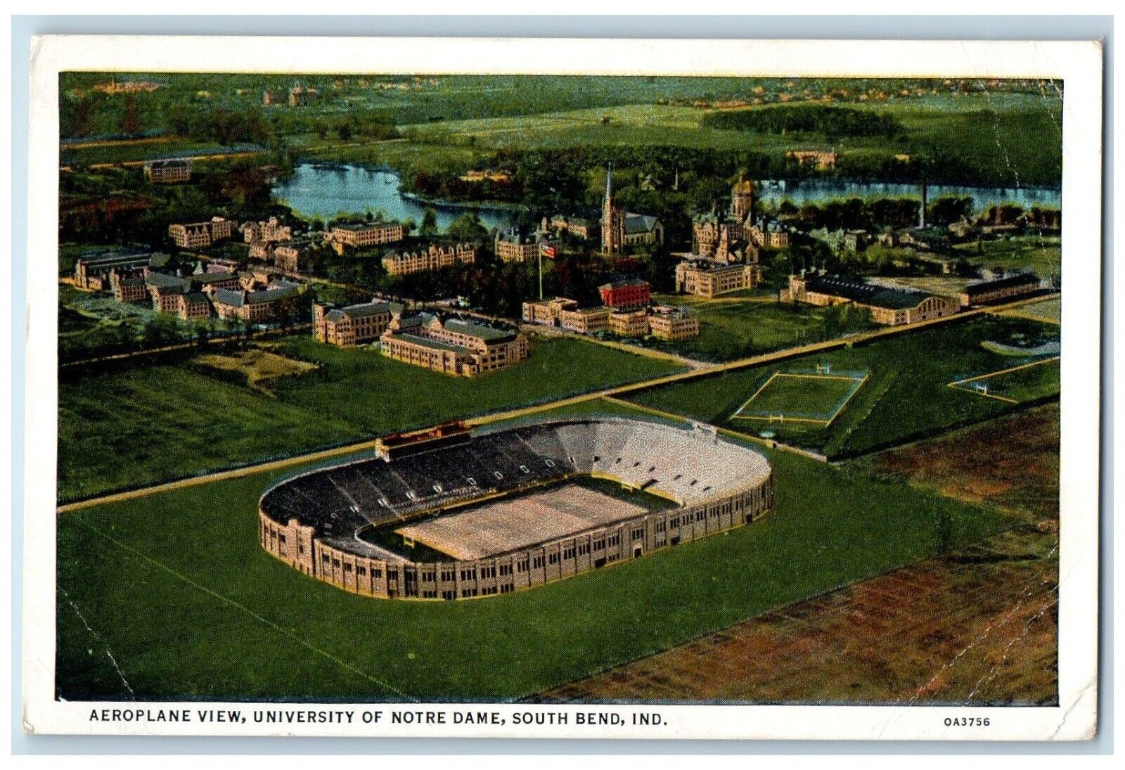 South Bend Indiana IN Postcard Aeroplane View University Of Notre Dame c1930\'s