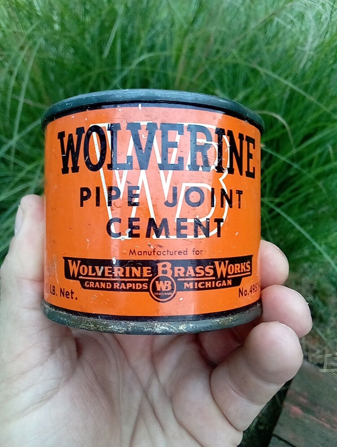 Vintage Wolverine Pipe Joint Cement Metal Can Grand Rapids Michigan- Feels Full