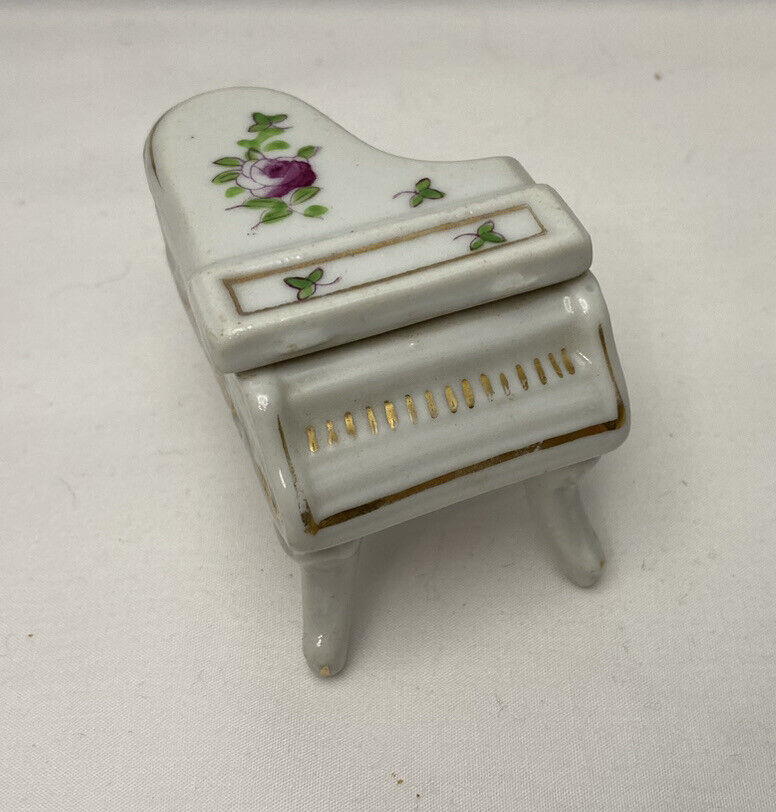 Vintage Miniature Grand Piano Porcelain Trinket Box Dollhouse Green Purple