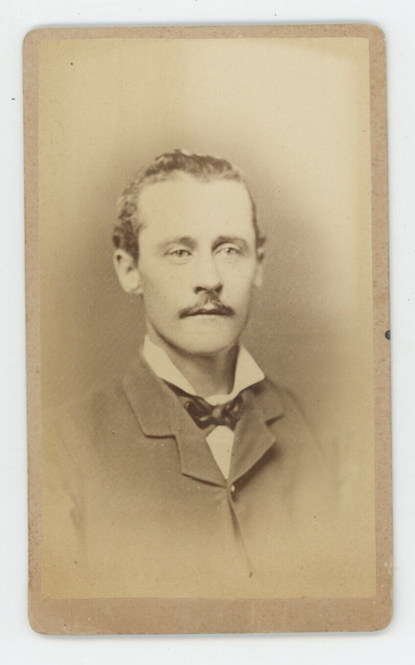 Antique ID'd CDV Circa 1870s Handsome Man Named John F. Jones Mustache Dover, ME