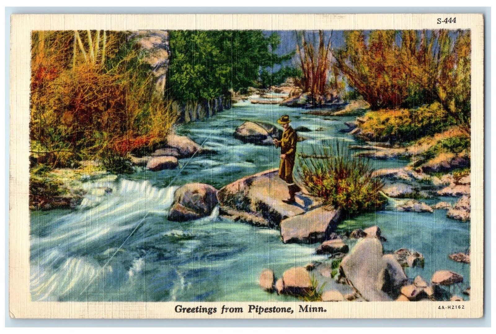 1946 Greetings From Pipestone Man Fishing Minnesota MN Correspondence Postcard
