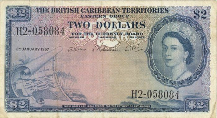 British Caribbean Territories - 2 Dollars - P-8b - 2-1- 1957 Dated Foreign Paper