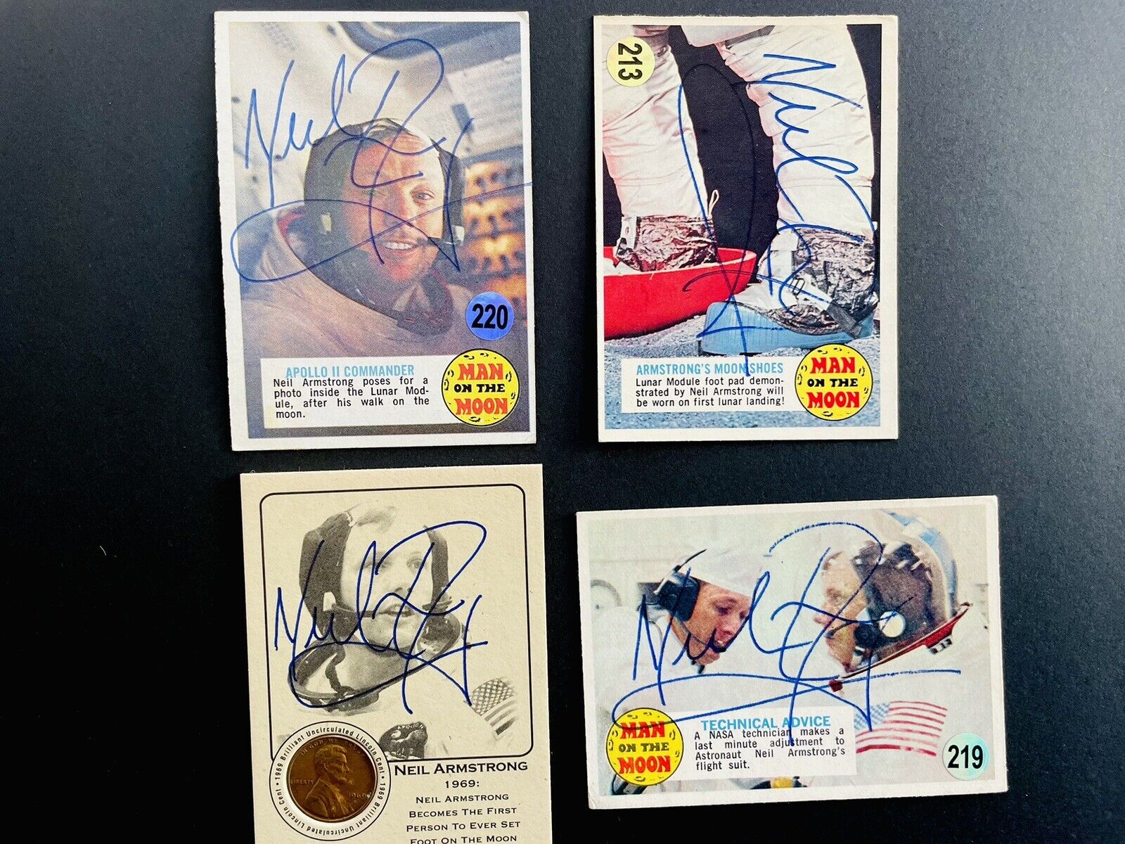 NEIL ARMSTRONG NASA Apollo 11 Autographed Signed Cards 4 Total Cards Included