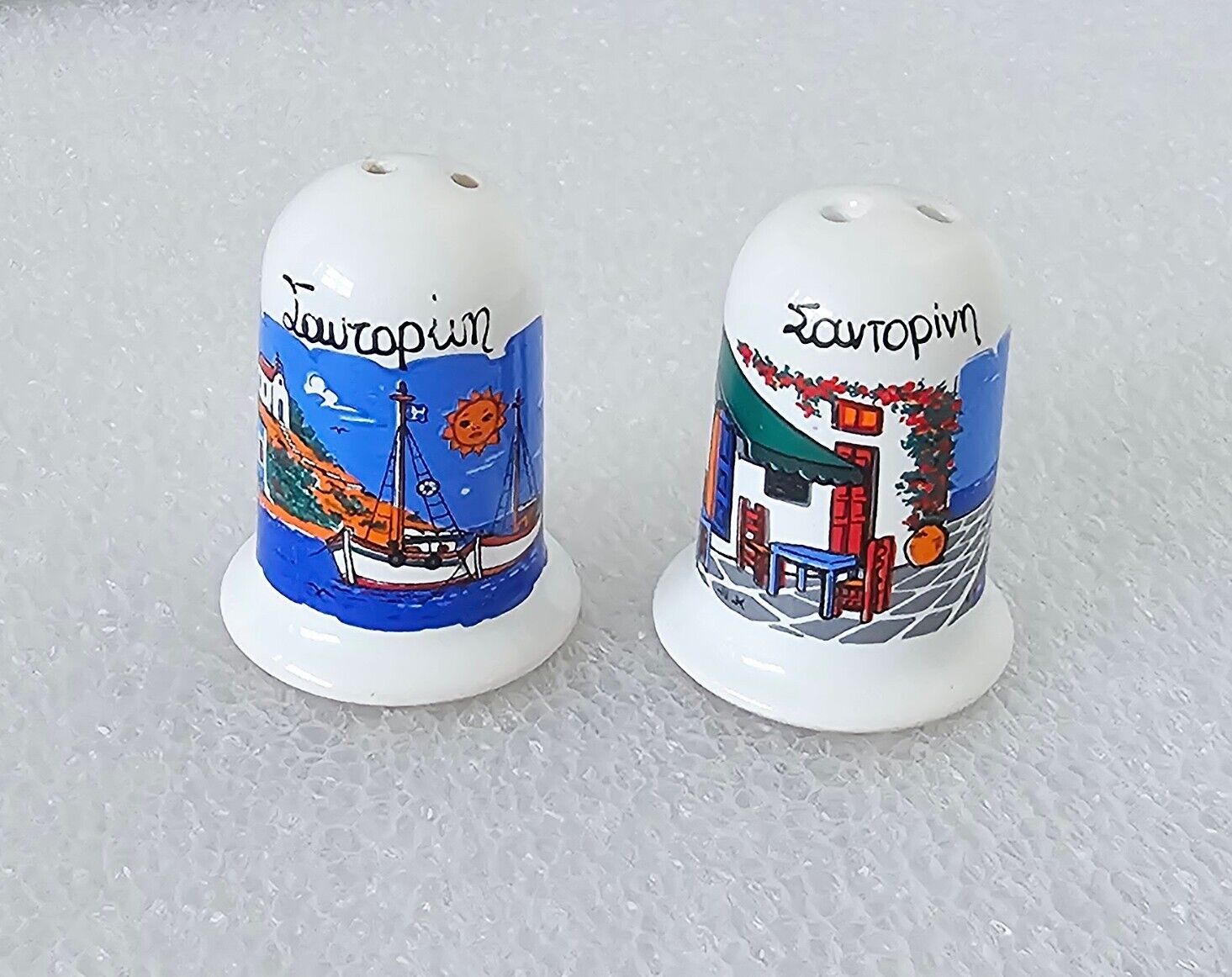 Vintage Santorini Greece Porcelain Hand Made in Greece Salt & Pepper Shakers 2\