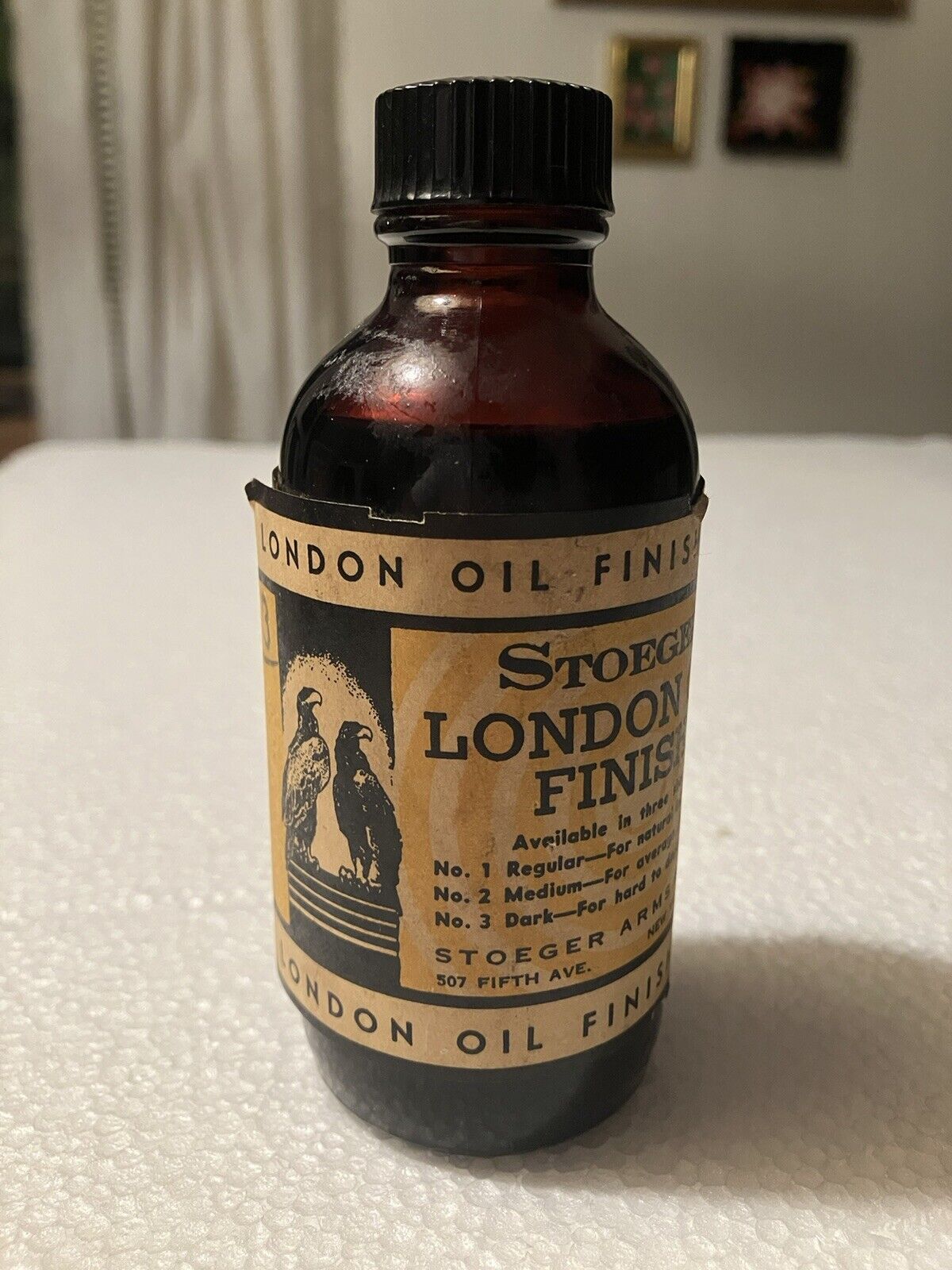 Vintage Stoeger London Oil Finish Bottle New York Stoeger Arms Corp. Paper Label