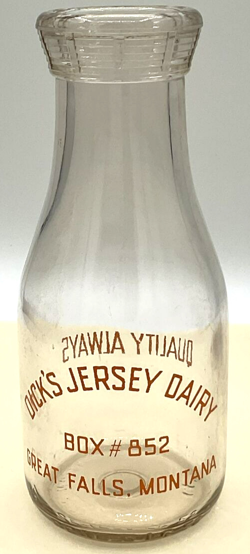 Vintage Dick’s Jersey Dairy Box852 Great Falls Montana Glass Pint Milk Bottle 39