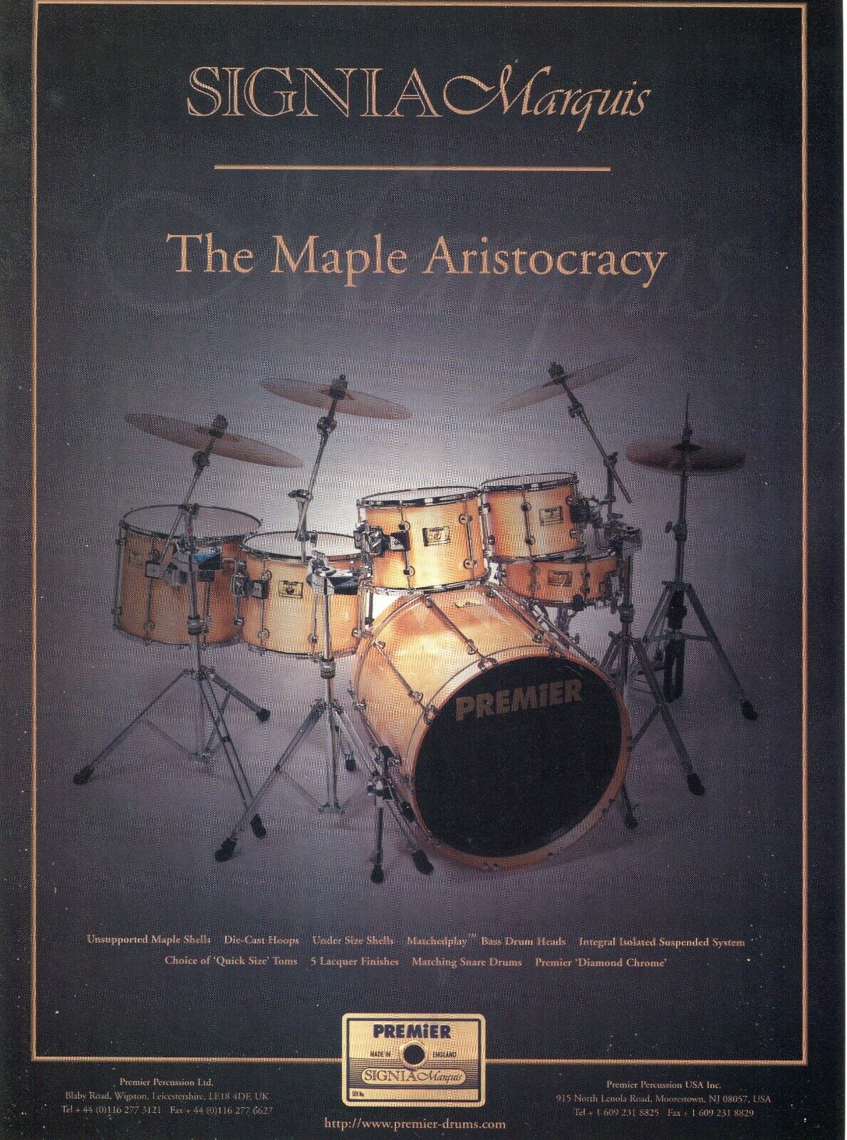 1999 Print Ad of Premier Signia Marquis Drum Kit The Maple Aristocracy