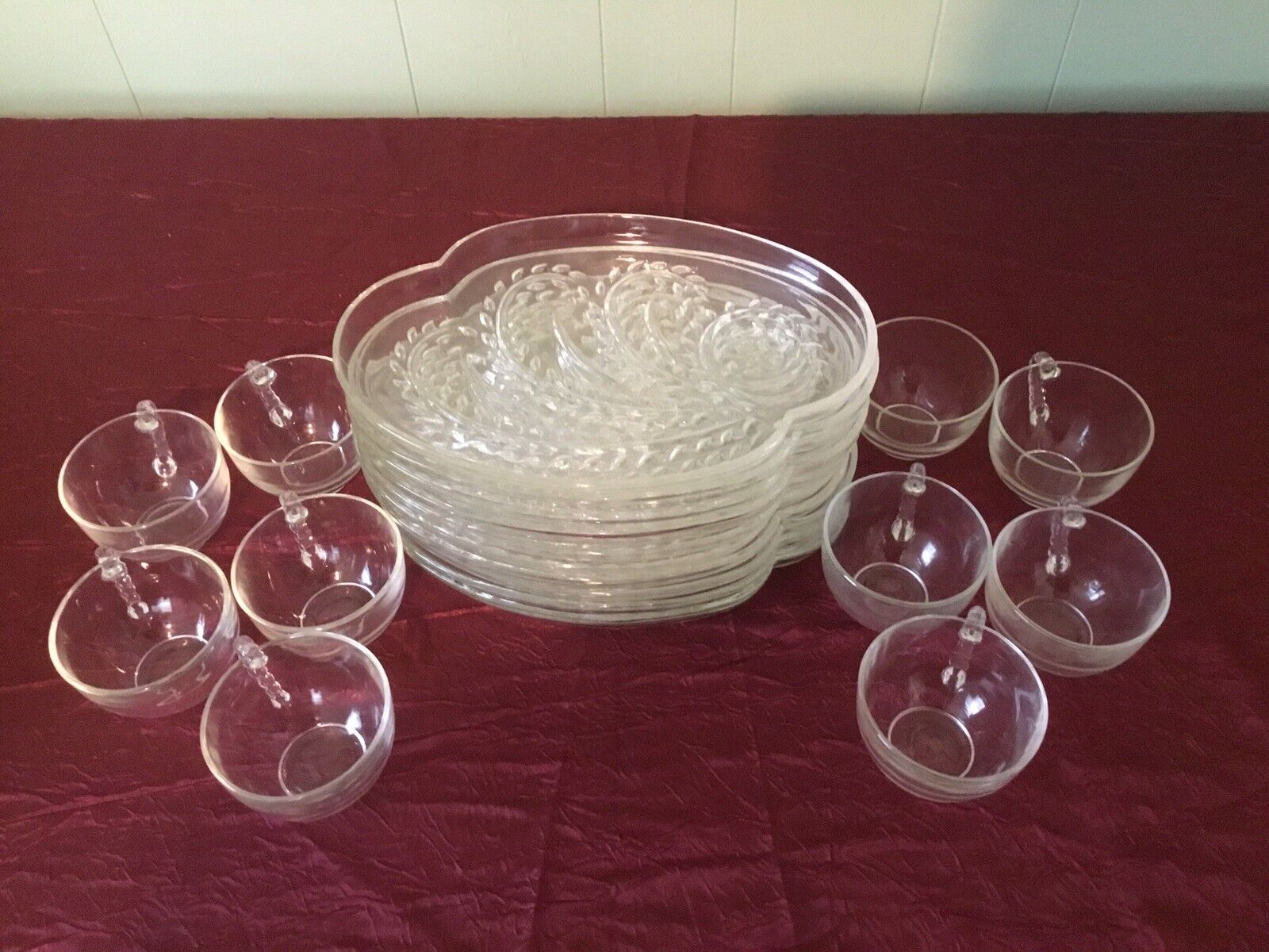 Vintage Federal Glass Homestead Snack Plates & Cups (10 Sets)