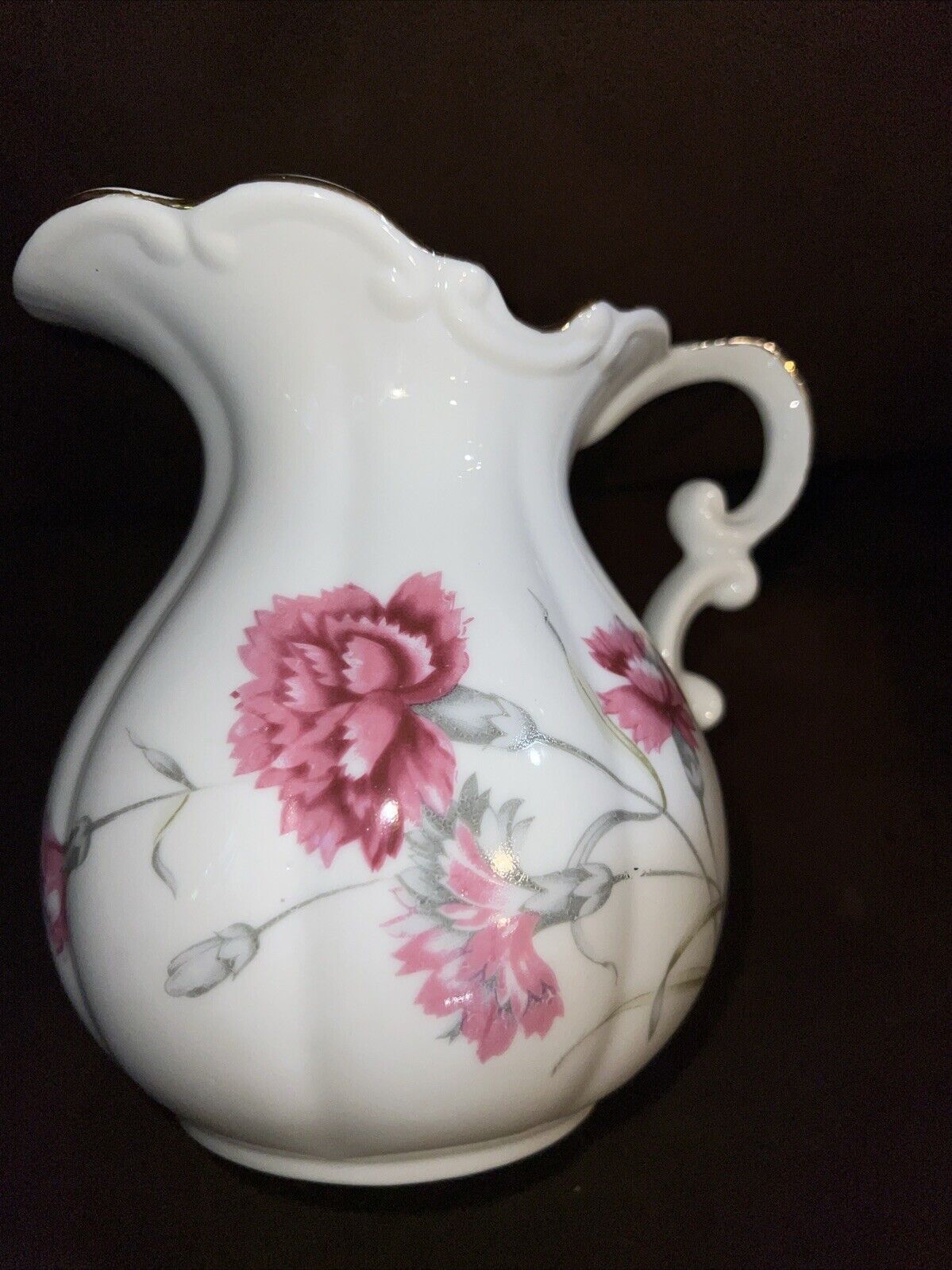 Vintage NASCO China pitcher with pin flowers gold trim R8076 JAPAN