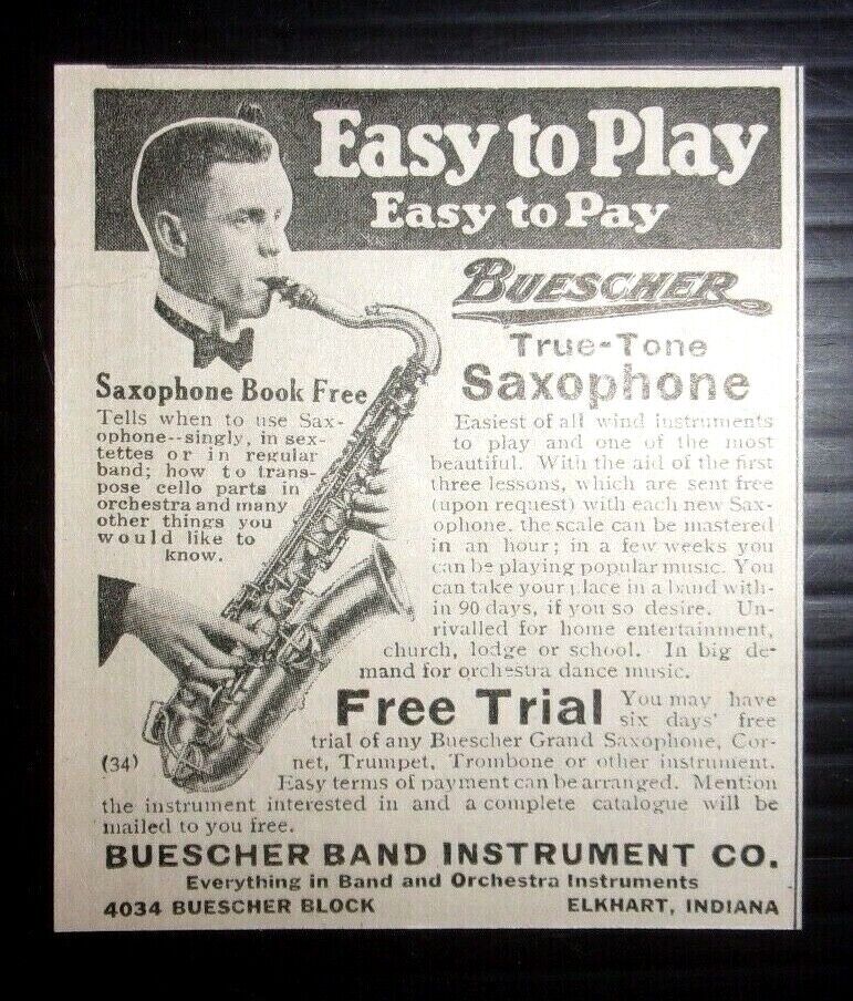 1923 Buescher Band Instruments Co. Advertisement Elkhart, Indiana
