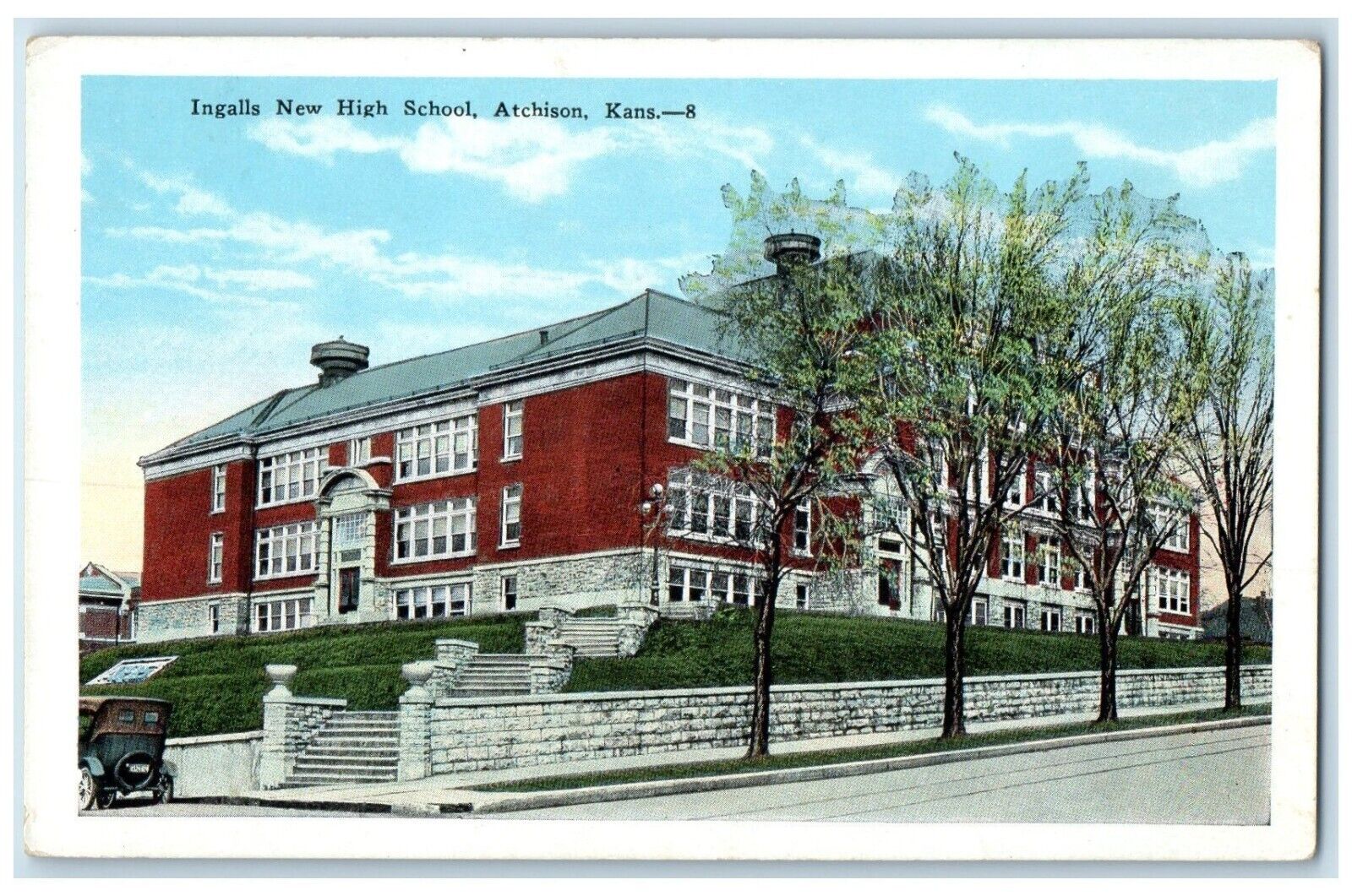 c1920 Ingalls New High School Exterior Building Atchison Kansas Vintage Postcard