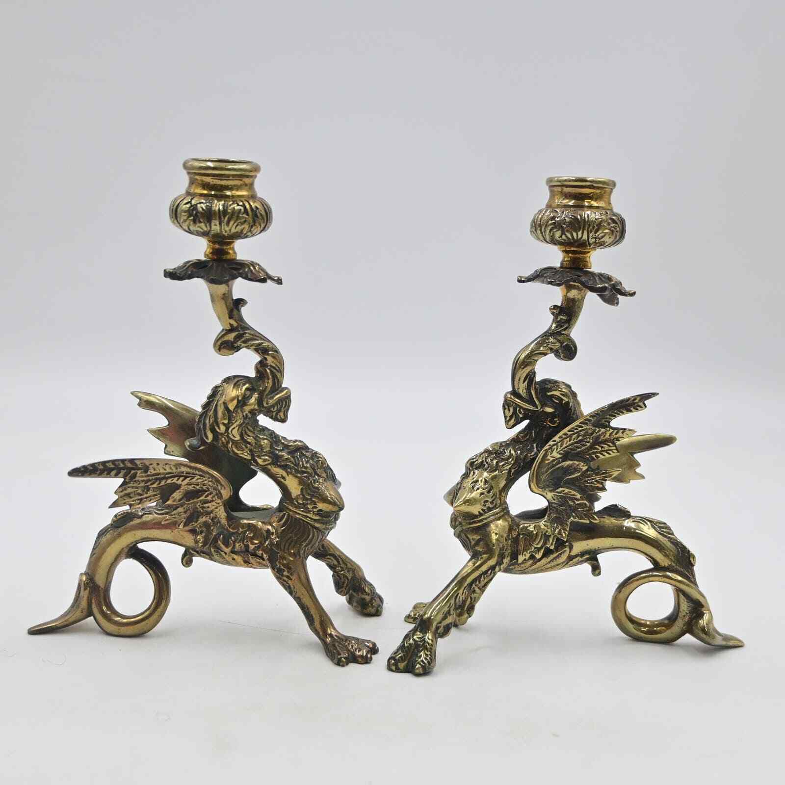 Vintage Winged Griffin Candlestick Holders Pair Of 2